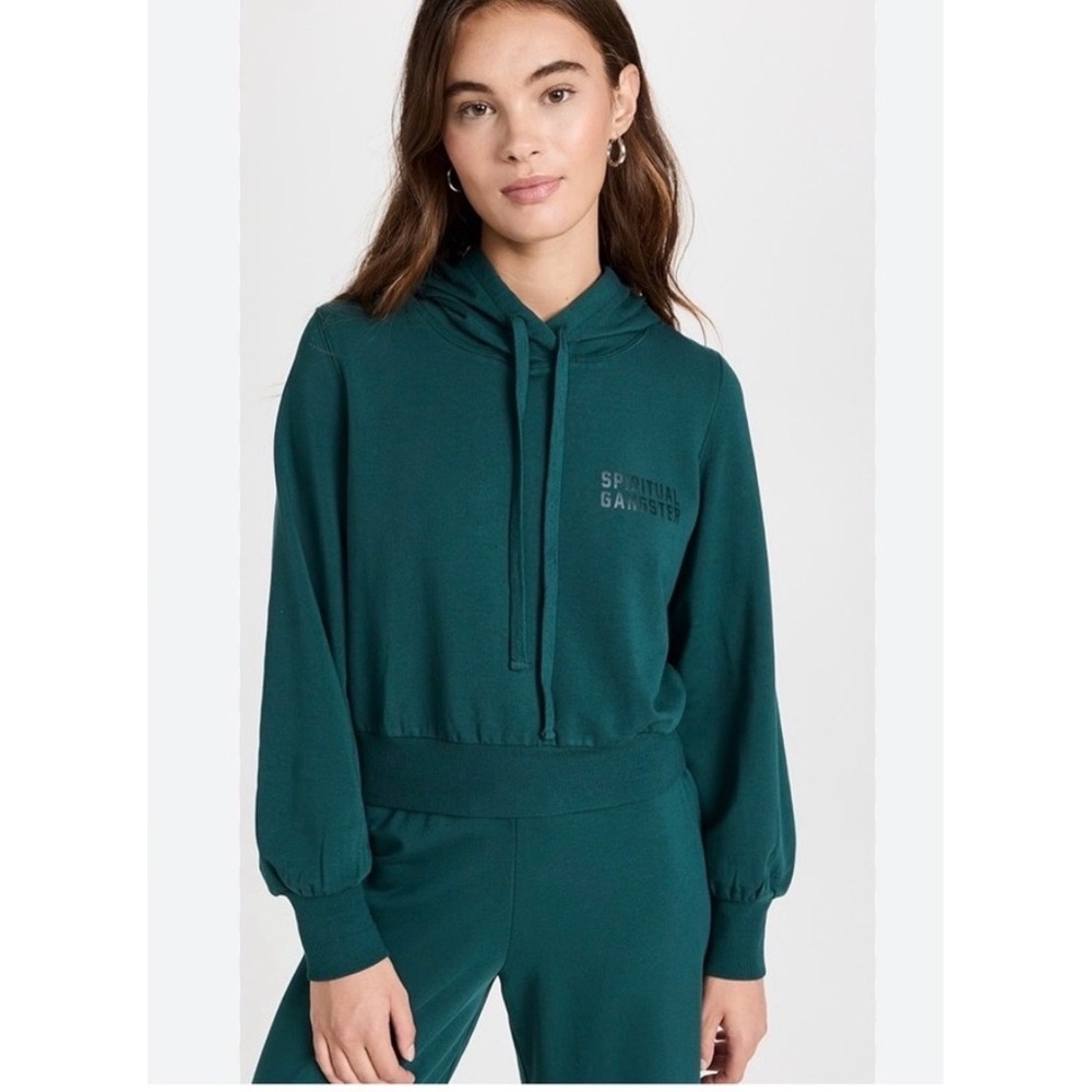 Spiritual Gangster Hoodie Womens Small Teal Green Athleisure Modal Crop Pullover